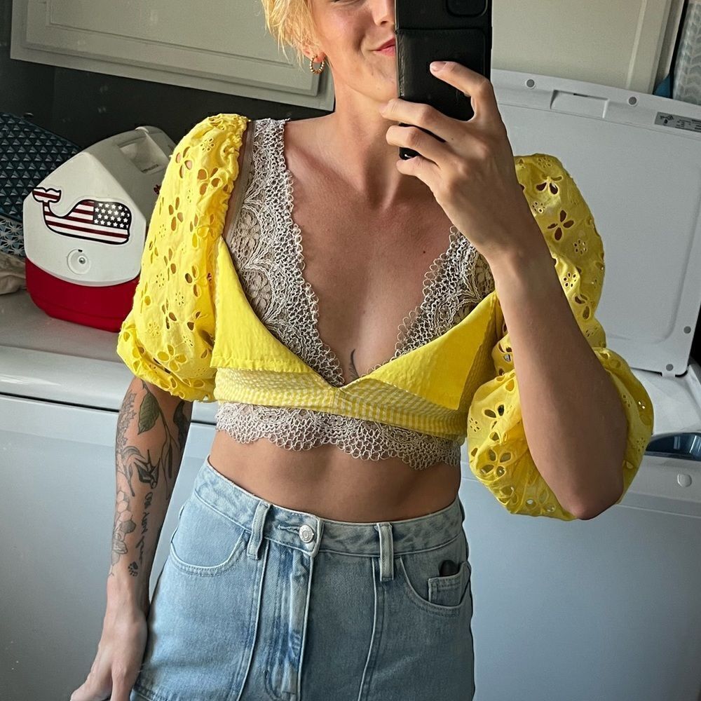 Yellow Gingham Micro Cropped Top - Picture 5 of 5